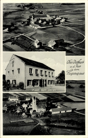 Postcard Oberdietfurt an der Rott Massing in Lower Bavaria, aerial photograph, shop A. Leitl