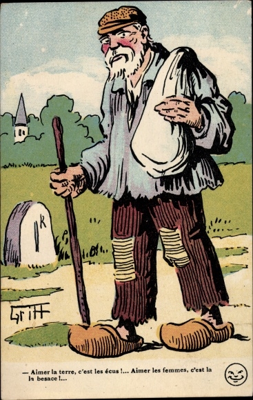 Künstler Ak Griff, Mann in französischer Tracht, Gehstock