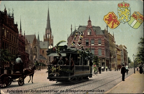 PC Rotterdam South Holland, van Vollenhovenstraat, Scheepstimmermanslaan, decorated tram