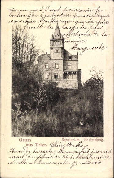 Ak Trier an der Mosel, Schloss, Sanatorium Kockelsberg,  Gruss, Marguerite