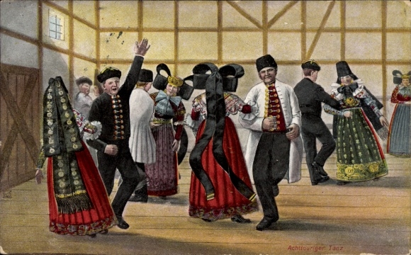 Artist Postcard folk costumes from Schaumburg Lippe, eight-round dance