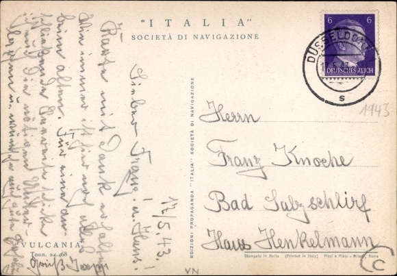 Postcard Italia Navigation Company, Steamer Vulcania