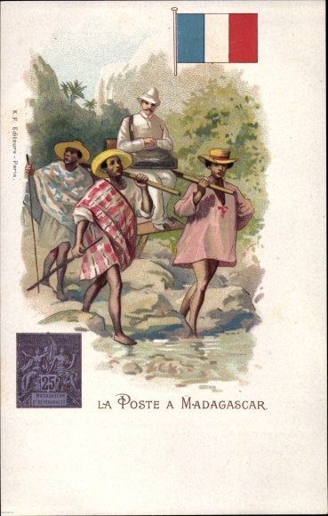 Stamps Chromo-Litho Madagascar, La Poste a Madagascar, Postman is carried