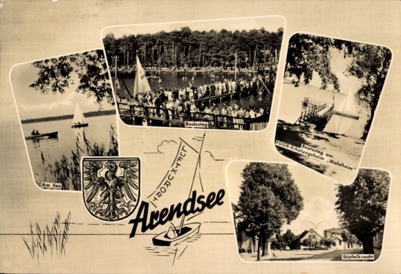 Ak Arendsee in der Altmark, See, Badesteg, Wappen, Stiefelknecht