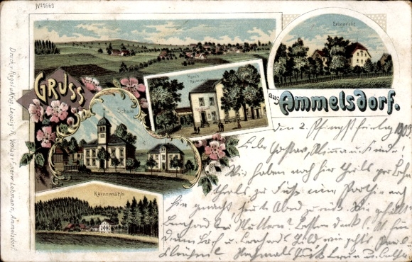 Postcard Ammelsdorf Dippoldiswalde in the Ore Mountains, greetings from landscape illustrations, several buildings