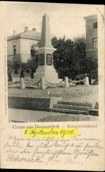 Postcard Donauwörth in Swabia Bavaria, war memorial