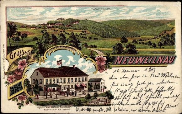 Litho Neuweilnau Weilrod im Taunus, Hotel voor het prachtige uitzicht, panorama
