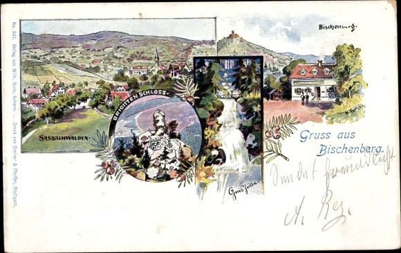 Artist Chromo-Litho Bischenberg Sasbachwalden in the Black Forest, Brigittenschloss, Sasbachwalden