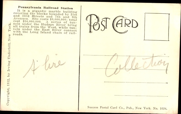Postcard New York City USA, Pennsylvania Railroad Station
