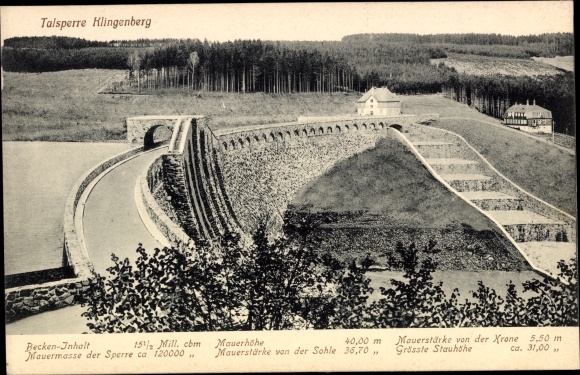 Postcard Klingenberg Sachsen, dam wall of the dam, dimensions