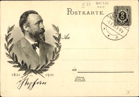 Ganzsachen Ak Heinrich von Stephan, Generalpostdirektor, Jubiläum 1931