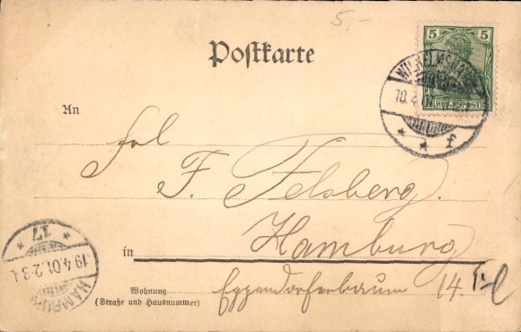 Postcard German warship, marines, on board