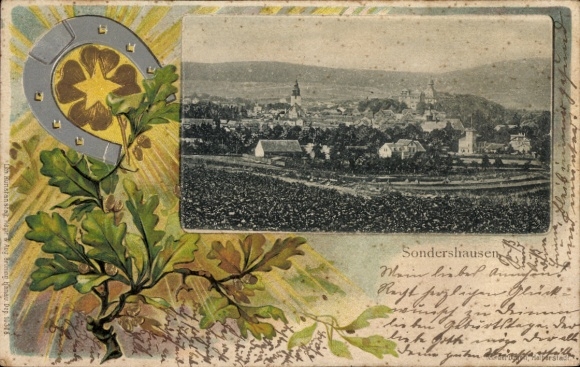 Präge Passepartout Ak Sondershausen im Kyffhäuserkreis Thüringen, Panorama, Hufeisen, Eichenlaub