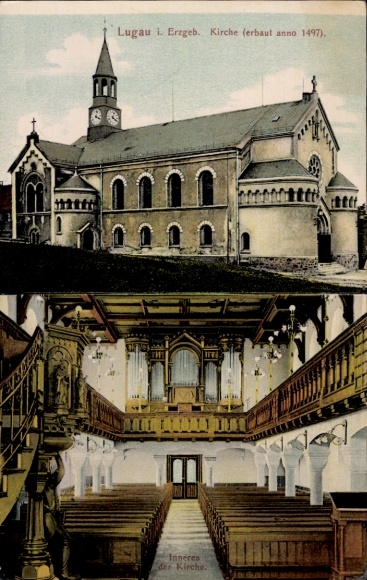 Ak Lugau im Erzgebirge, Erzgebirgen Kirche, erbaut 1497, Innenansicht, Kirche