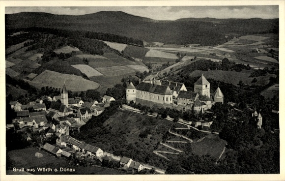 Ak Wörth an der Donau Oberpfalz Bayern, Fliegeraufnahme