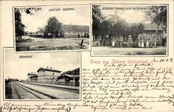 Ak Ihrhove Westoverledingen in Ostfriesland, Bahnhof, Gasthof Boerma, Geschäftshaus