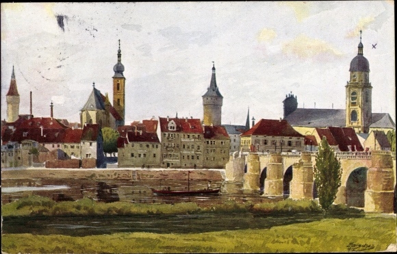 Artist PC Marshal, J., Kitzingen in Mainfranken Bavaria, city, bridge