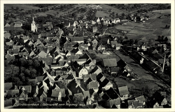 Postcard Kirchbrombach Brombachtal Odenwald, aerial view of Odenwald, houses, landscape