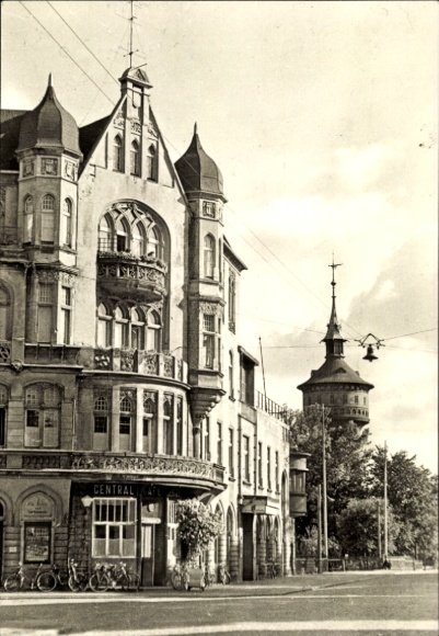 Postcard Forst in Lusatia, Café Central, street view, architecture, traffic