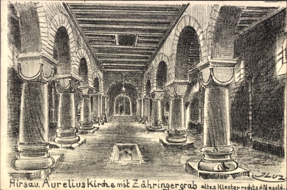 Ak Hirsau Calw im Schwarzwald, Aurelius Kirche, Zähringergrab, altes Kloster, Säulen, Innenansich