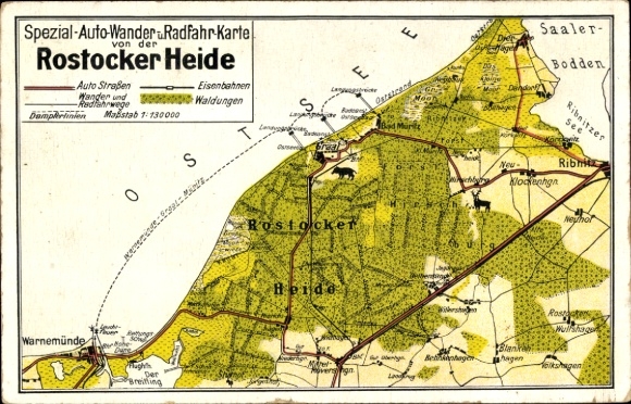 Maps Postcard Rostock, Rostock Heath, Graal Müritz, Warnemünde, Ribnitz, Saaler Bodden