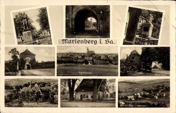 PC Marienberg in the Ore Mountains of Saxony, various views, Eschaper Gate, market, Red Tower, ...