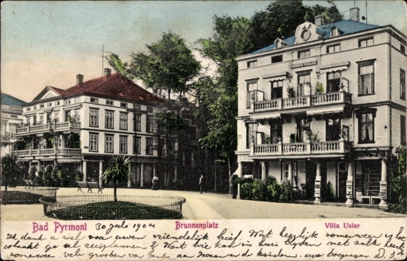 Postcard Bad Pyrmont in Lower Saxony, Villa Uslar, Brunnenplatz