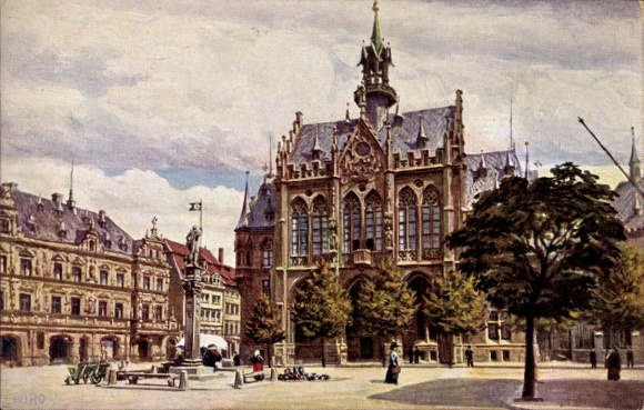 Artist Postcard Erfurt in Thuringia, Town Hall