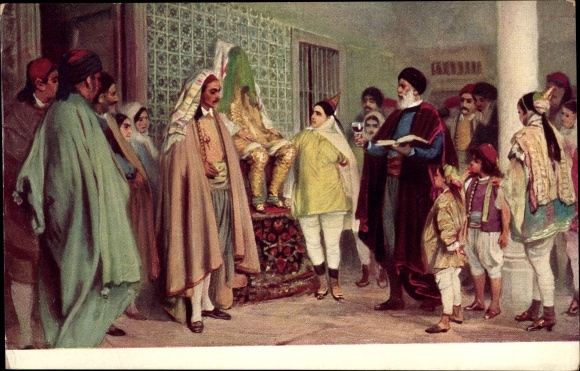 Judaica Artist Postcard Noces Juives, Jews in costumes
