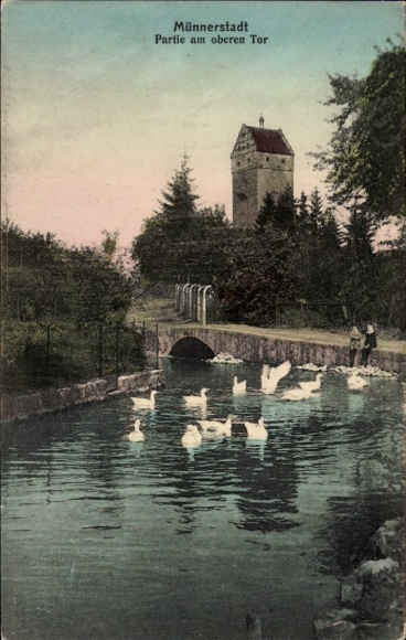 Postcard Münnerstadt in Lower Franconia Bavaria, at the upper gate