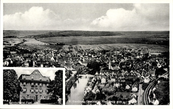 Rottenburg am Neckar, zdjęcie lotnicze, Bahnhofhotel Figel