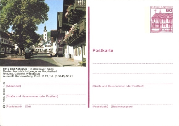 Postwaardekaart Ansichtkaart Bad Kohlgrub in Opper-Beieren, kerk, gedeeltelijk zicht