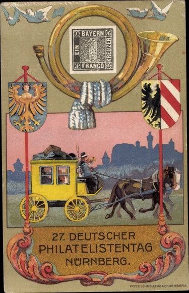 Postal stationery coat of arms PC Nuremberg in Middle Franconia Bavaria, 27th German Philatelic Day 1921