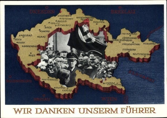 Postal stationery Postcard We thank our Führer, Sudetenland, Bohemia, Moravia, Hitler
