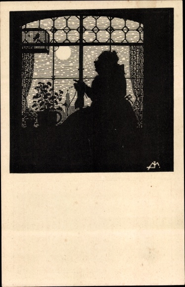 Paper cut PC Madlener, Josef, 3rd row, evening song, knitting woman