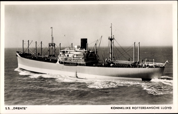 Ansichtkaart vrachtschip SS Drente, Koninklijke Rotterdamsche Lloyd