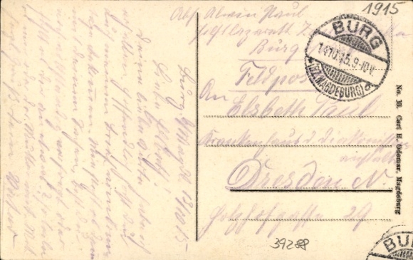 Postcard Burg near Magdeburg, Kaiser Wilhelm Street, building