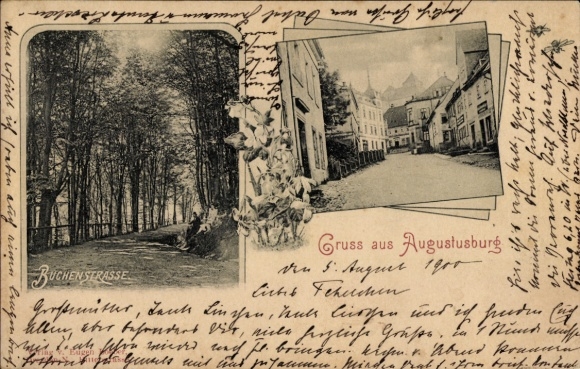 Ak Augustusburg im Erzgebirge, Buchenstraße, Gruß aus   von 1900