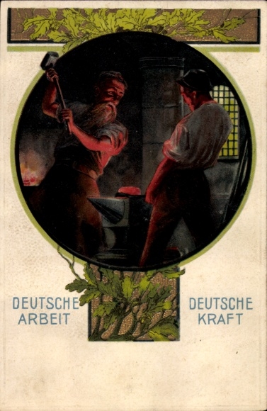 Emboss Postcard Work and Strength, Blacksmith at Work