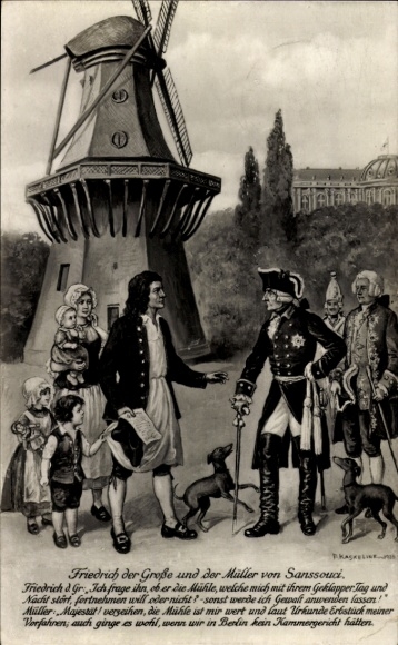 Artist Postcard Kaskeline, F., Frederick the Great and the Miller of Sanssouci