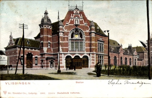 Postcard Vlissingen Zeeland Netherlands, train station, station