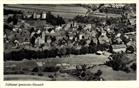 Postcard Gemünden im Hunsrück, aerial photograph
