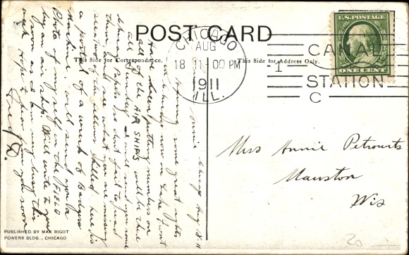 Postcard Wrecked Aeroplane under which William R. Badger met his Death