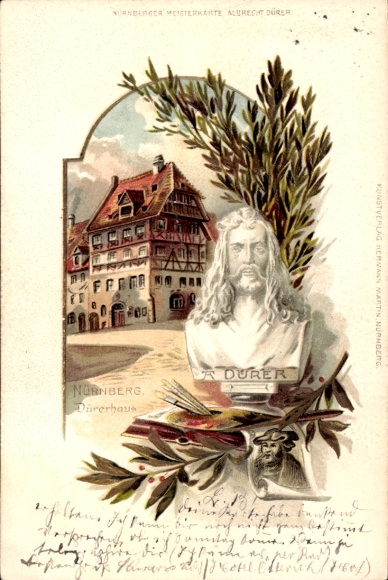 Embossed Chromo-Litho Nuremberg in Middle Franconia Bavaria, Albrecht Dürer, Dürerhaus