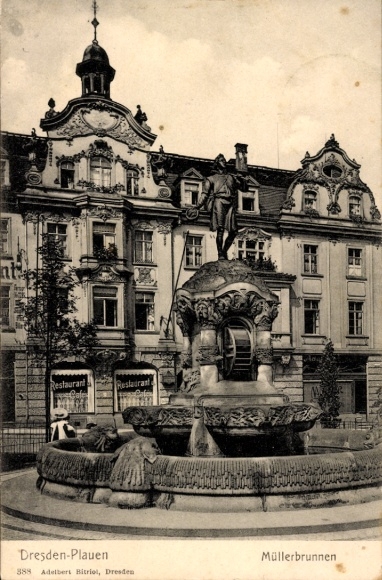 Postcard Dresden Plauen, Müllerbrunnen