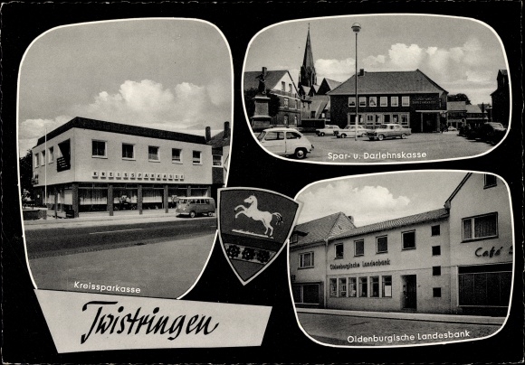 Postcard Twistringen Lower Saxony, district savings bank, savings and loan bank, Oldenburgische Landesbank