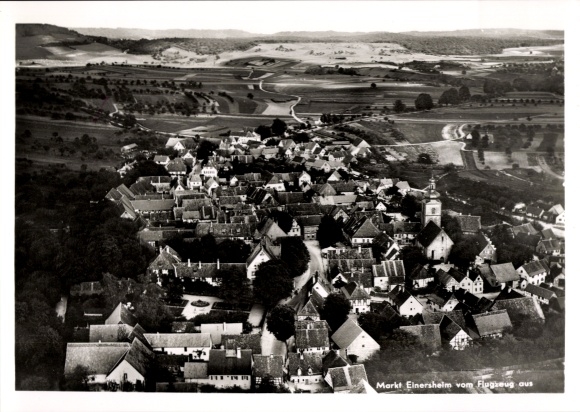 Postcard Markt Einersheim in Lower Franconia, aerial view of picturesque landscape, houses, streets