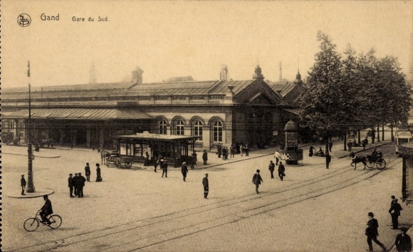 Ak Gent Oost-Vlaanderen, De Zuidstatie, zicht op het station, straatzijde