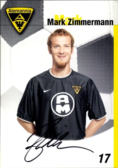 Autogrammkarte Fußballer Mark Zimmermann, Alemannia Aachen, Autogramm