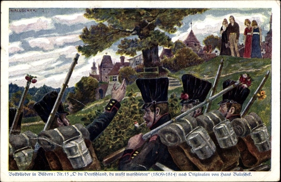 Artist Postcard Baluschek, Hans, folk song no. 15, O you Germany, you have to march
